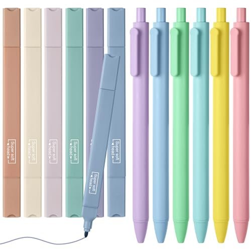 Vicloon 6pcs Textmarker 6pcs Gelstift, Aesthetic Kugelschreiber einziehbare Gel Tintenstifte Text Marker Stifte Pastell Highlighter Pen School supplies Aesthetic
