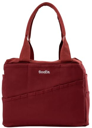 Soolla Studio Bag: Pottery Tool Bag & Craft Storage, Art Supply Organizer, Washable Tote, Knitting Yarn, Crochet Projects, 30 Pockets, 20+ Canvas Colors, Gift for Artists & Teachers (Sangria Red)