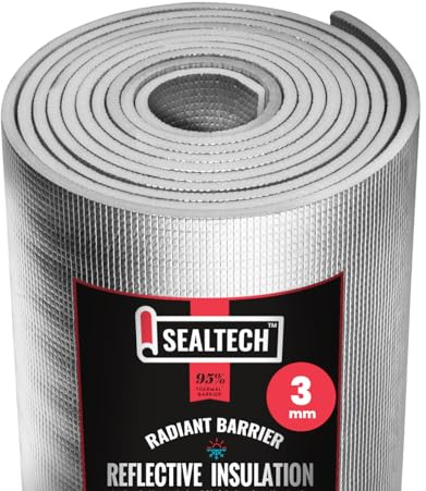 SEALTECH 3mm Reflective Insulation Roll - Premium Foam Core Radiant Barrier for Energy Conservation -Commercial Grade Soundproofing Thermal Shield for Indoor and Outdoor Use (8 X 75')