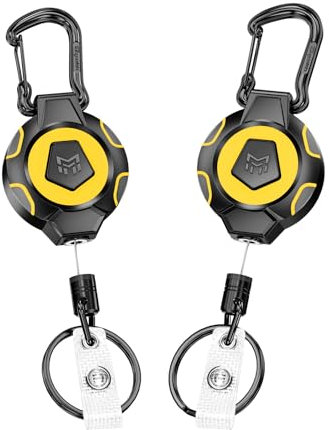 MNGARISTA Verstärkter einziehbarer Schlüsselanhänger,Schlüsselband Ausziehbar 283,5 g Schrumpf,31.5cm Stahlschnur,taktische ID-Ausweishalter Ausziehbar für Büro,Outdoor,Pendelung,2er-Pack