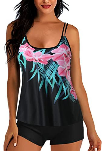 Tankini mit Bügel Badeanzug mädchen 116 badeshirt Damen 2 teiler Damen Tankini Push up Damen Bikini Damen Bauchweg Sexy Tankini Blatt Bikini große Oberweite Badeanzug mit Rock Damen neoprenshirt