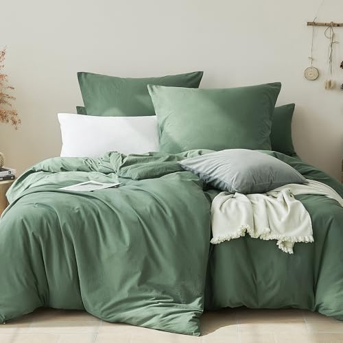 JELLYMONI Bettwäsche 135x200 Baumwolle Bettwäsche-Sets Grün Oeko-Tex 100% Gewaschene Baumwolle Bettbezug mit Reißverschluss und Kissenbezug 80X80 mit Umschlag Weich 2-Teilige Bettwäsche