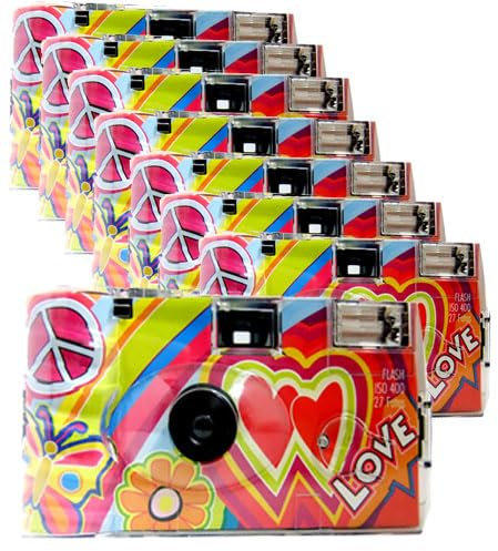 PHOTO PORST 8X 1A Einwegkamera Edition Love Kult, Rainbow mit Herzen, mit Blitz, Batterien und Film (8er Pack, je 27 Aufnahmen, 35mm, Color, Automatik, MHD 12-2025)
