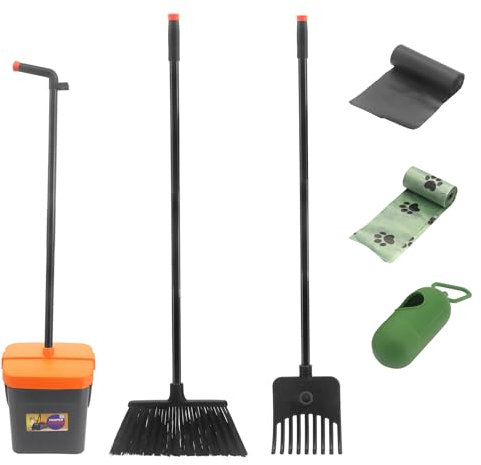 3 Pack Hundekotschaufel und Harke Set, 117CM Länge Griff Pooper Scooper Dreheimer, mit Bring Besenkopf & Abfallbeuteln, Hundekotschaufel für Große, mittelgroße und Kleine Hunde, Hof, Hundehütte