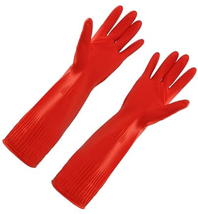Healvian Latex-geschirrspülhandschuhe Innenplüsch-reinigungshandschuhe Haushalts Und Küchenreinigungswerkzeug Rot Ölbeständig Langlebig Und Praktisch