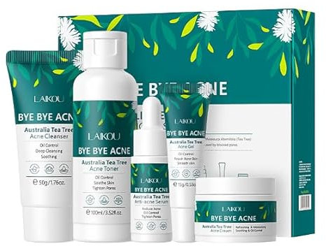 Árbol de Té Set Cuidado Piel, Skincare Coreano Kit, 5 PiezasSkincare Kit Facial Adolescentes, Kit Skincare Contener Limpiador Tónico Suero Gel Crema, Pack Skincare Adolescente