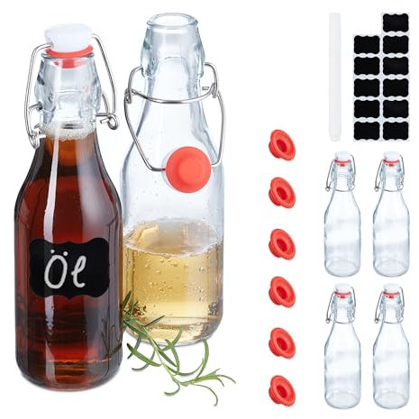 Relaxdays Bouteille en Verre, à remplir, lot Pratique de 6, capacité de chacune : 250 ML, Transparente