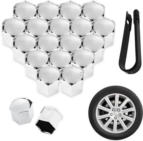 tianshao 20 Pezzi Copridadi Ruota per Ford Focus 2 mk2 2005-2010 2011, Copri Dado Esagonale per Pneumatici Tappi Protettivi Bulloni e Dadi Ruota,Silver-17mm