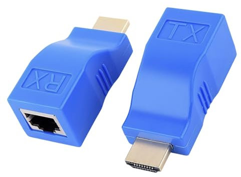 Smomend Prolunga/adattatore da HDMI a RJ45, Trasmissione in Alta Definizione 1080p su Cavi Cat 5e/6 fino a 30m, HDTV 4K/2K/1080p con Supporto Audio LPCM e DTS - Ideale per Home Cinema e Conferenze