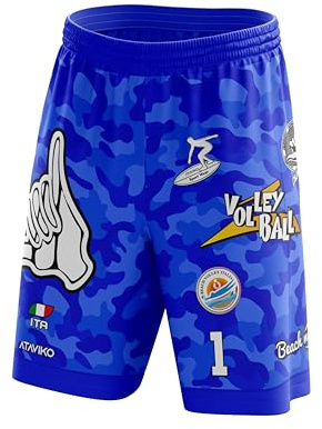 Ataviko Pantaloncino Camouflage Beach Volley Mare, Gym Palestra, Passeggio, Gioco e Tempo Libero, Sport Estivi (IT, Testo, L, Regular, Regular, Standard, Azzurro)