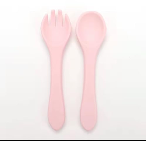 BimboSano – Set Posate Silicone Neonati | Morbido, Sicuro, BPA Free – Vari Colori”) (Rosa)