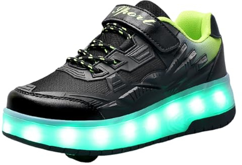 Kraftpaid Chaussures à roulettes pour Filles garçons,2 en 1 Patins à roulettes Retractable,Unisex Fille Garçon Chaussures de LED Lumières,Confortable,Rechargeable,pour Intérieur Extérieur