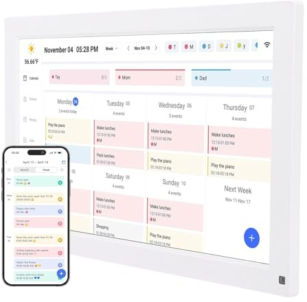 VBESTLIFE Touch 15.6in Gráfico de Tareas de Calendario Digital, Pantalla Táctil Interactiva de 1080p FHD, Planificador Familiar Inteligente, Pared de Calendario (Enchufe de la UE)