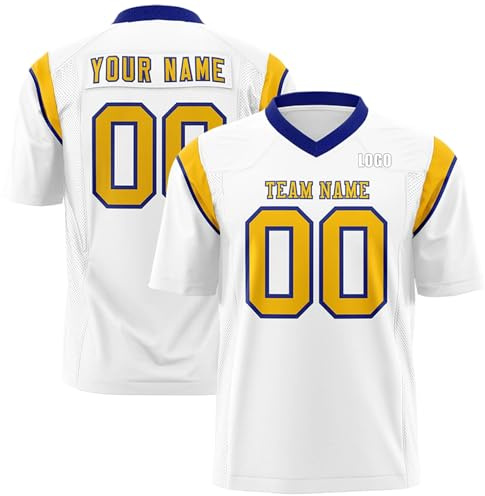 Maillot Football Americain Maillot Personnalisé avec Nom/Numéro/Logo, pour Homme Femme Adulte et Enfant (Blanc-1)