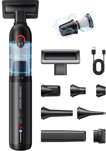 AOHPEGN Handheld Car Vacuum Portable Cordless, Hand held Vacuum Cleaner with 21000 Pa Suction Power Mini Air Duster Vacuum for Car Cleaning, Home, Office, Pet Hair | Multi-Nozzle, Washable Filter