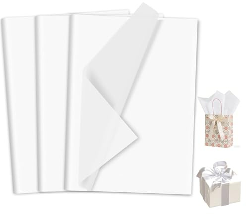 100 Feuille de Papier de Soie 50x70 cm, Feuille de Soie Coloré, Papier de Soie emballage de Cadeaux, pour la Saint-Valentin un anniversaire un mariage Pâques emballage cadeau décoration (Blanc)