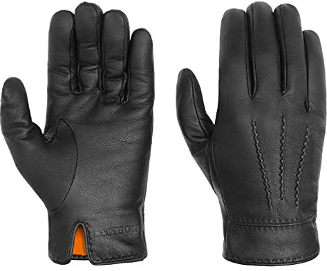 Stetson Soft Nappa Lederhandschuhe Herren - Fingerhandschuhe mit Futter aus Baumwolle - Handschuhe aus Leder (Ziege) Herbst/Winter - Herrenhandschuhe schwarz 8 HS