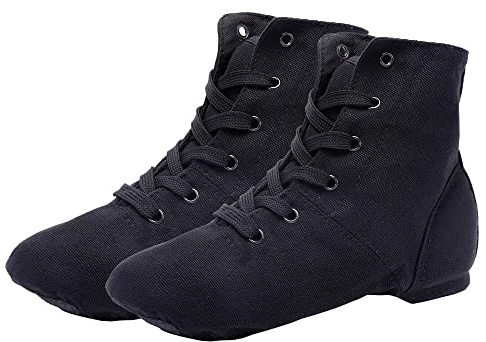 Modernes Chaussures De Danse Chaussure de Ballet Semelle Souple Yoga Gymnastique Split Plate Ballet Doux Toile Chaussons pour Hommes Femmes Little Kid Lacets Filles Canvas Jazz Dance,Noir,Noir,37 EU