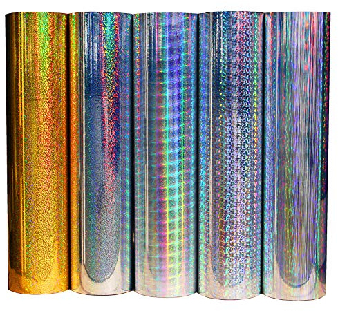 Finest Folia (10,94 €/m²) pysselfolie självhäftande konstnärfolie klistermärken, plotterfolie hologram oljeslick glitter folie klistermärken, plottfolie (flingor guld, 61 cm bredd)