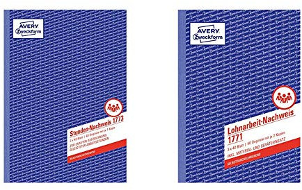 AVERY Zweckform 1773 Stunden-Nachweis, weiß/gelb & 1771 Lohnarbeit-Nachweis (A5, selbstdurchschreibend, für Deutschland u. Österreich, vom Finanzamt anerkannt, 3x40 Blatt) weiß/gelb/rosa