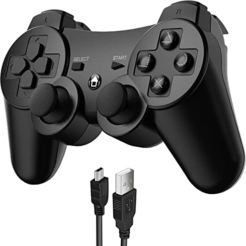 JAMSWALL Wireless Bluetooth Controller Gamepad Joystick for PS-3 with Charger Cable Cord Thump Grips