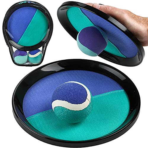 Kicko Toss and Catch Ball Game - 1 Set - Purple and Teal - Paddle Balls with Catcher Mitts, Hard and Soft Tennis Balls, and Travel Case - for Kids Indoor or Outdoor Team Sports, Backyard or Beach