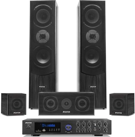 Fenton HF5B - Heimkino Musikanlage für Audiosystem 1150 Watt - 5.0 Surround Sound System mit Verstärker, 6-teiliges Home Entertainment System, Soundsystem für Fernseher - Schwarz
