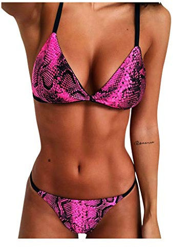 Dam Retro Bikini Set Tryck upp Twist Tvådelad Spaghetti Strap Baddräkt Tryck Låg Midja Acol, 1-rosa, M