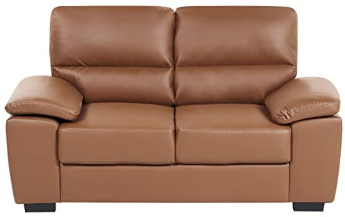 Beliani Canapé 2 Places en Cuir PU Marron Foncé à Assise et Accoudoirs Rembourrés Vogar