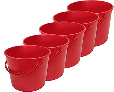 Mig Secchio in plastica per la costruzione di sabbia da cucina realizzato in plastica flessibile durevole - resistente ai danni meccanici - Capacità 6 L - 5 pezzi rosso