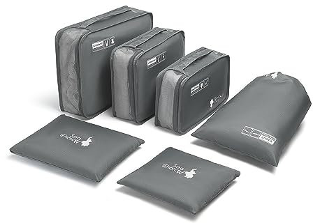 Sea choice 6 Teilige Packwürfel, Packing Cubes Set mit langlebigen Reisverschluss Koffer Organizer für Urlaub und Reisen (Grau, 6 teilig Packwürfel)