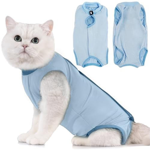 Avont Body Chat Post Opératoire Stérilisation, Combinaison de Récupération pour Chat Anti Léchage, Cat Recovery Suit après Chirurgie, Protection Post-Chirurgie, Contre Les Maladies de Peau -Bleu(S)