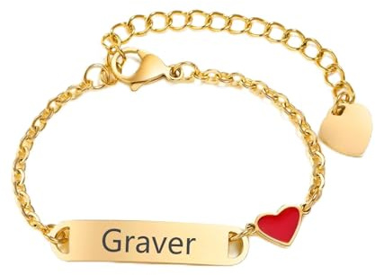 XUANPAI Bracelet Enfant Gravure Personnalisé, Filles Garçons, Prenom, Anniversaire, Bijoux Cadeau de Baptême (12cm-Or)