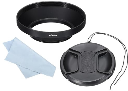 PATIKIL Parasol de 46mm Superficie Mate de Ángulo Amplio con Interior Revestimiento Antirreflectante con Tapa de Objetivo de 67mm y Paño de Limpieza para Objetivo de Cámara Negro