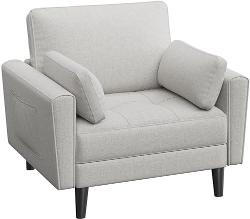 Yaheetech 1 Sitzer Sofa, Loveseat, Kleine Sofa mit 2 Kissen und Armlehnen, Moderne Leinen Couch Sofa, Couch Loungesofa Set für Wohnzimmer, Graubeige