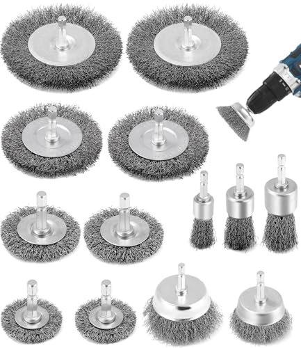 Kureny 13 Pezzi Spazzole per Trapano, Spazzola Acciaio con Codolo 6 Mm,spazzola metallica per lucidare, levigare, rimuovere la ruggine