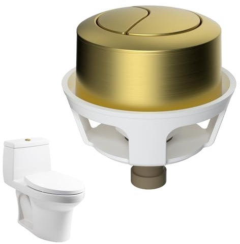 Hibbent Toilet Flush Button, Round Head Dual Toilet Push Button, Cistern Flush Replacement, Toilet Push Button Flush Replacement Compatible with Cistern Tank Toilet Flush System,Brushed Gold
