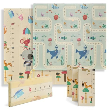 Buddy Baby - Tapis de jeu XXL pour bébé, 180 x 200 cm, double face, rembourré, pliable et avec sac de transport - Dès la naissance - Idéal comme cadeau (Océan/Éléphant)