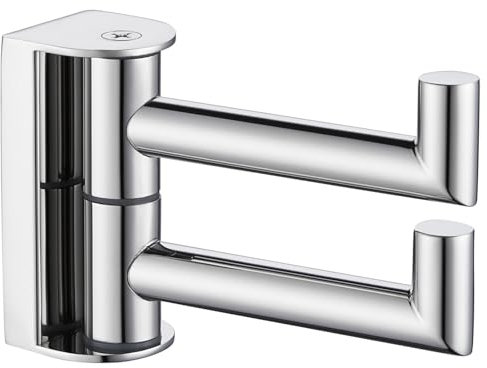 Suyar Polished Chrome Double Towel Hook, 304 Stainless Steel Swivel Robe Holder for Bathroom Kitchen RV, Heavy Duty Wall Hook with 2 Arms