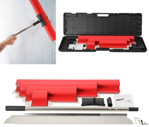 ECUTEE Juego de espátulas de superficie para yeso yeso, espátula para fachadas con cuchillas de 40 cm, 60 cm, 80 cm, 80 cm, espátula de alisado, cuchillo semicircular, mango extensible de 90 – 200 cm,