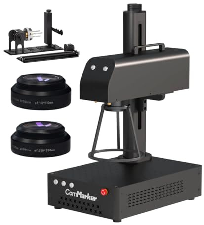 ComMarker B4 20W Max Fiber Laser Engraver with Rotary Axis,Support LightBurn Laser Engraving Machine with 2 Different Size Lens,Fiber Laser Marking Machine for Jewelry,Sliver,Tag,Tumblers,Brass
