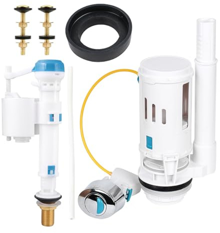 Nicear Universal Dual Flush Valve System Adjustable Height Toilet Tank Replacement Kit for 2 Outlet Water-saving Dual Flow Mechanism Customizable Overflow Pipe, Height 20-34 Cm