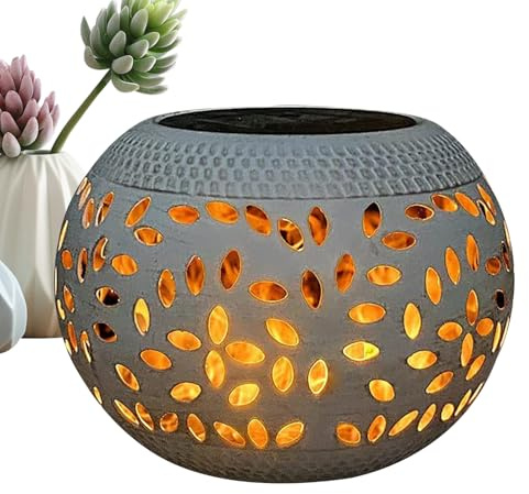 Solar Lantern Outdoor Waterproof,Solar Table Lights Outdoor Waterproof, Hollow Vintage Lamp, LED Lamp Copper Metal Tabletop Light Powered Decorative Lantern