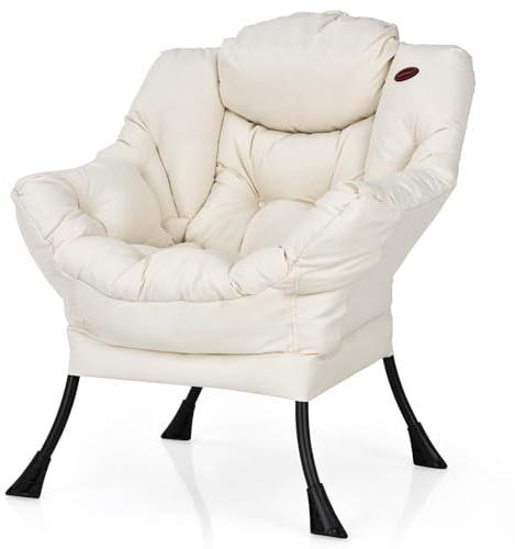 FANTASK Fauteuil de Relaxation rembourré avec accoudoirs et Poche latérale pour Salon, Chambre à Coucher, Bureau (Beige)