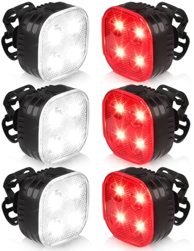 Bike Lights Set, 3 Pack Rechargeable Super Bright Bicycle Lights Front and Back, 4+ Mode LED Headlight & Taillight, IPX4 Waterproof, Easy Install for Night Riding, Road & Mountain Bikes