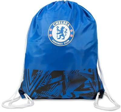 Hy-Pro Chelsea Football Club Official Drawstring Gym Bag Blue and Black Fusion Pattern Nylon Sports Bag with Team Blason 45 * 45 * 35cm