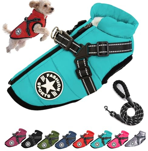 Puppy – Winter Jacket for Dogs 2 in 1 Harness Warm Padded Jacket for Dogs Waterproof Coats for Dogs Winter Clothes for Dogs (Green, M)