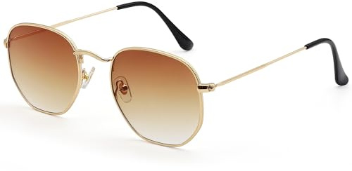 LHSDMOAT Vintage 70s Polygonal Sunglasses for Men Women, Hippie Retro UV400 Tinted Lens Sun Glasses, Classic Hexagonal Shades for Driving, Festivals, Parties, Travel & Outdoor