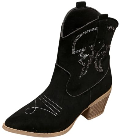 Genérico Botines Mujer Modelo Texas Estilo Flecos Laterales Multicapa y Estilo Antidesgastante Punta Afilada Diseño Vaquero Tradicional para Uso Diario