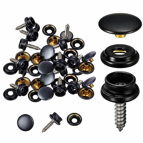 Trimming Shop 15mm Black Screw Press Studs 3 Part Snap Fasteners for Boat Cover, Marine Grade, Awning, Canvas, Fabric, Wood, Furniture, DIY, Leathercrafts, 10pcs